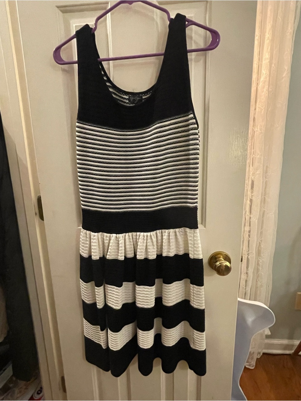 Jessica Simpson Black and White Striped Sleeveless Knit Dress